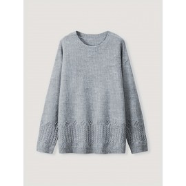 Plus Size, Women's Oversized Elegant Sweater - Winter Warm Round Neck Long Sleeve Cable- Texture Sweater for Fall & Winter, Cozy Casual to Formal Outfits, Plus Size Available (Hand Washable) - Versatile Everyday & Special Occasion Sweater