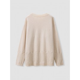 Plus Size, Women's Oversized Elegant Sweater - Winter Warm Round Neck Long Sleeve Cable- Texture Sweater for Fall & Winter, Cozy Casual to Formal Outfits, Plus Size Available (Hand Washable) - Versatile Everyday & Special Occasion Sweater