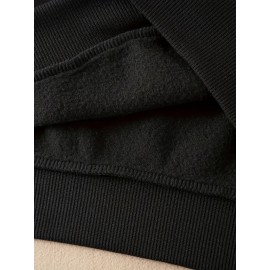 [Oxford University Alphabet Print] Oxford University Alphabet Print Sweatshirt - Casual Crew Neck, Thickened Lined Long Sleeve, 100% Polyester Knit Fabric, 250gsm - Black