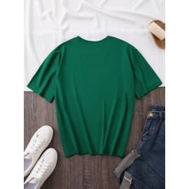Women's Black Cherry Print Short Sleeve T-Shirt - Geometric Pattern with Pink Cherries & Green Leaves, 180gsm Polyester, Round Neck, All-Season Casual Top, Machine Washable, Cherry Tshirt, Playful Design, Texture