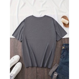 Women's Black Cherry Print Short Sleeve T-Shirt - Geometric Pattern with Pink Cherries & Green Leaves, 180gsm Polyester, Round Neck, All-Season Casual Top, Machine Washable, Cherry Tshirt, Playful Design, Texture