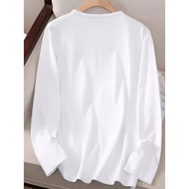 Women's Casual Long Sleeve Crew Neck T-Shirt - Soft Machine-Washable Fabric, Cozy Fall & Winter Top with 